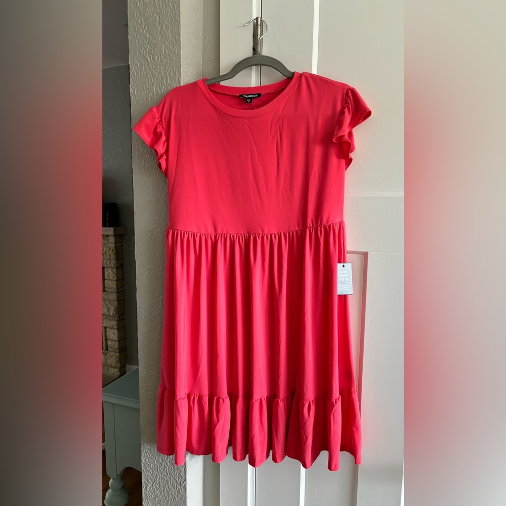 Express Crew Neck Ruffle Mini Babydoll Dress - Picture 4 of 4